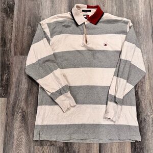 Vintage Tommy Hilfiger Striped Rugby Long Sleeve Polo Shirt Men’s XL Embroidered